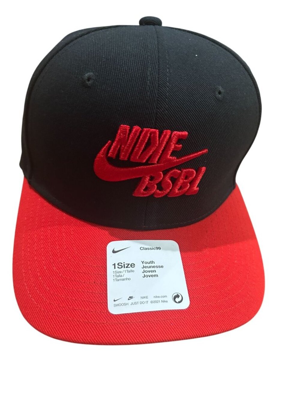 NWT Nike Youth Classic 99 Dri-Fit Swoosh Flex Baseball Cap Black & Red
